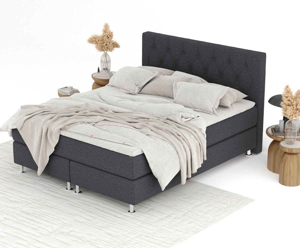 BOXSPRINGBETT Excelsior Schwarz 200/200 cm mit Latex-Topper - Silberfarben/Schwarz, Holz/Holzwerkstoff (200/200cm) - Maison de Reve