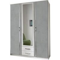 KLEIDERSCHRANK Duo in Weiß mit Beton mit Aufleistungen in Chrom 135x199x58 cm (BxHxT) – Drehtürenschrank 135 cm Breite - Weiß/Grau, Holzwerkstoff (120/200/80cm)