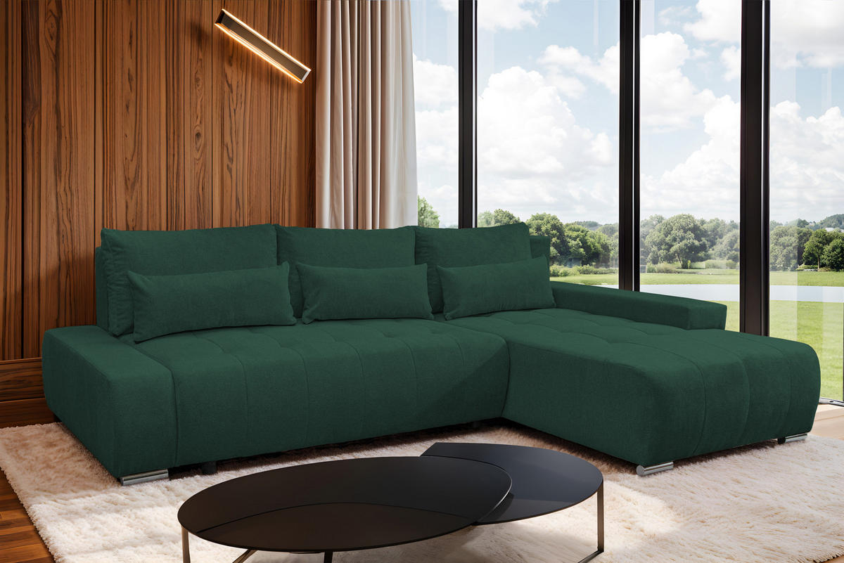 ECKSOFA Bloom mit Bettkasten und Schlaffunktion L-Form - Grün, Textil (267/185cm)