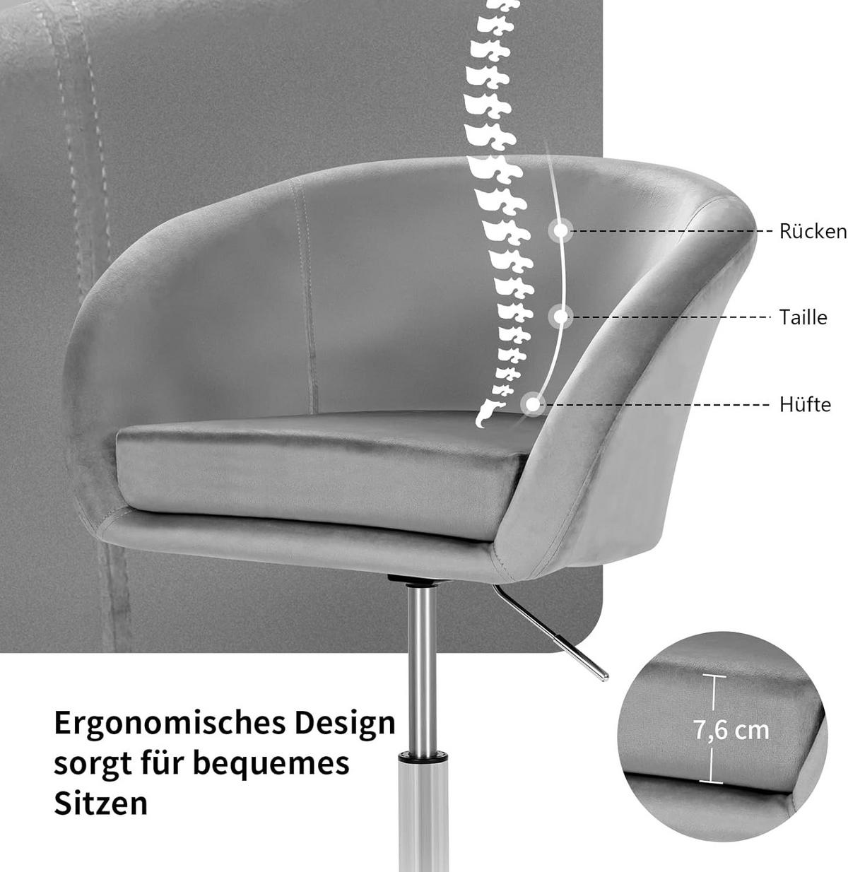 ESSZIMMERSTUHL Samt Drehsessel Grau - Grau, Metall (52/86/61cm) - COSTWAY