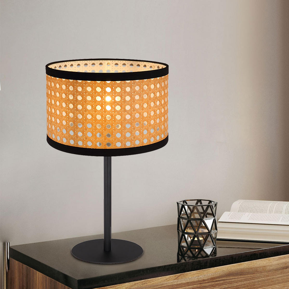 TISCHLEUCHTE Kunststoff Schwarz Bambus-Optik - Schwarz, Metall (23/23/40cm) - Globo Lighting