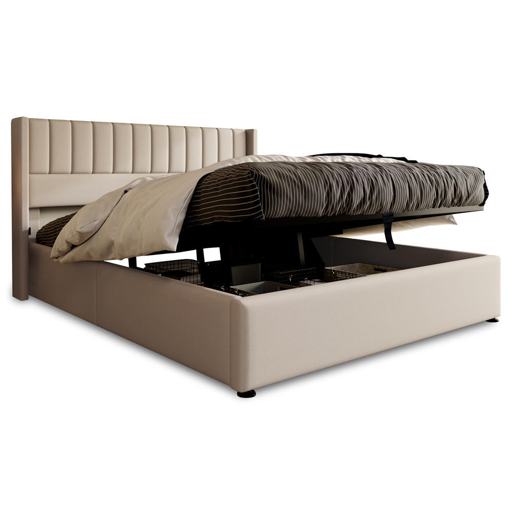 POLSTERBETT 180/200 cm in Beige Leinen - Beige, Holz/Textil (180/200cm) - KOMHTOM