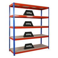 SCHWERLASTREGAL Bison 200x180x60 cm 5 Spanplatten-Ebenen 16mm Fachlast 600 kg Blau-Orange - Blau, Metall (180/200/60cm) - PROREGAL