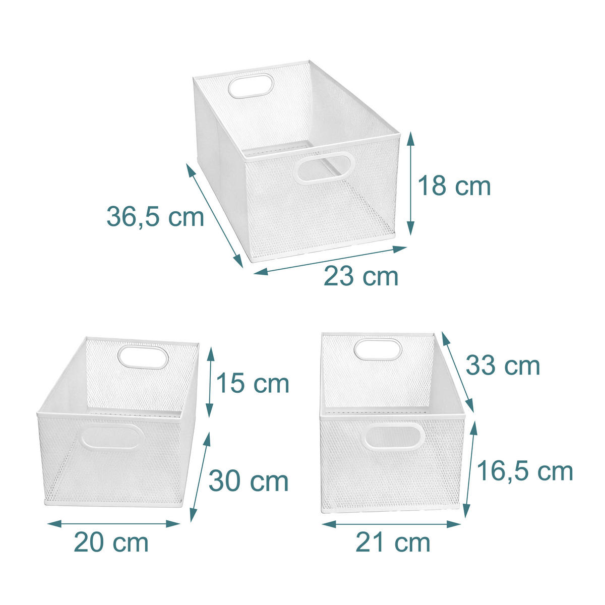 3-DIEL. sada úložných košov - biela, kov (18/36.5/18cm) - Relaxdays