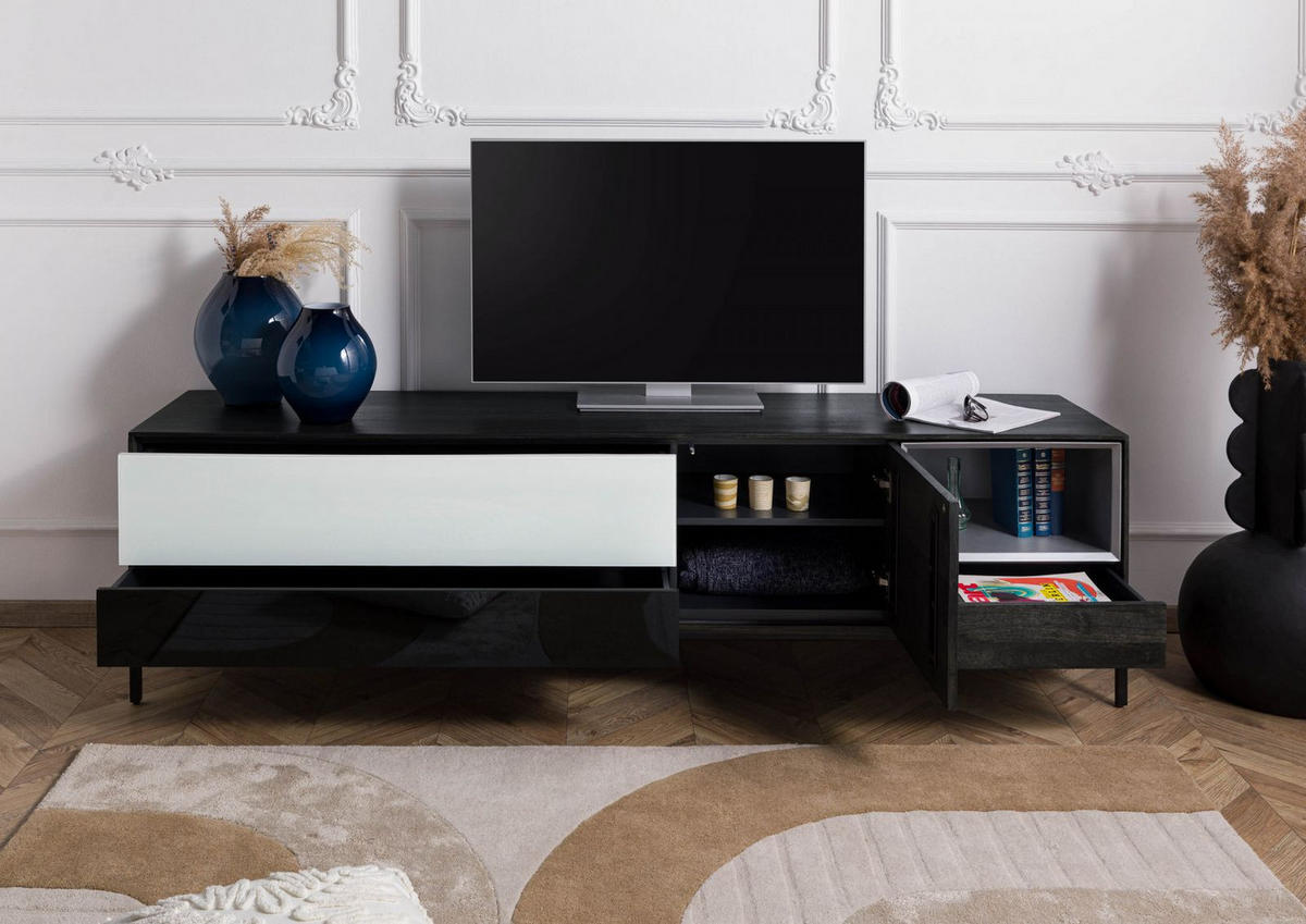 TV-BOARD Mango 200x45x55 dunkelgrau geölt CHICAGO #202 - Grau, Holz (200/55/45cm) - Massivmoebel24