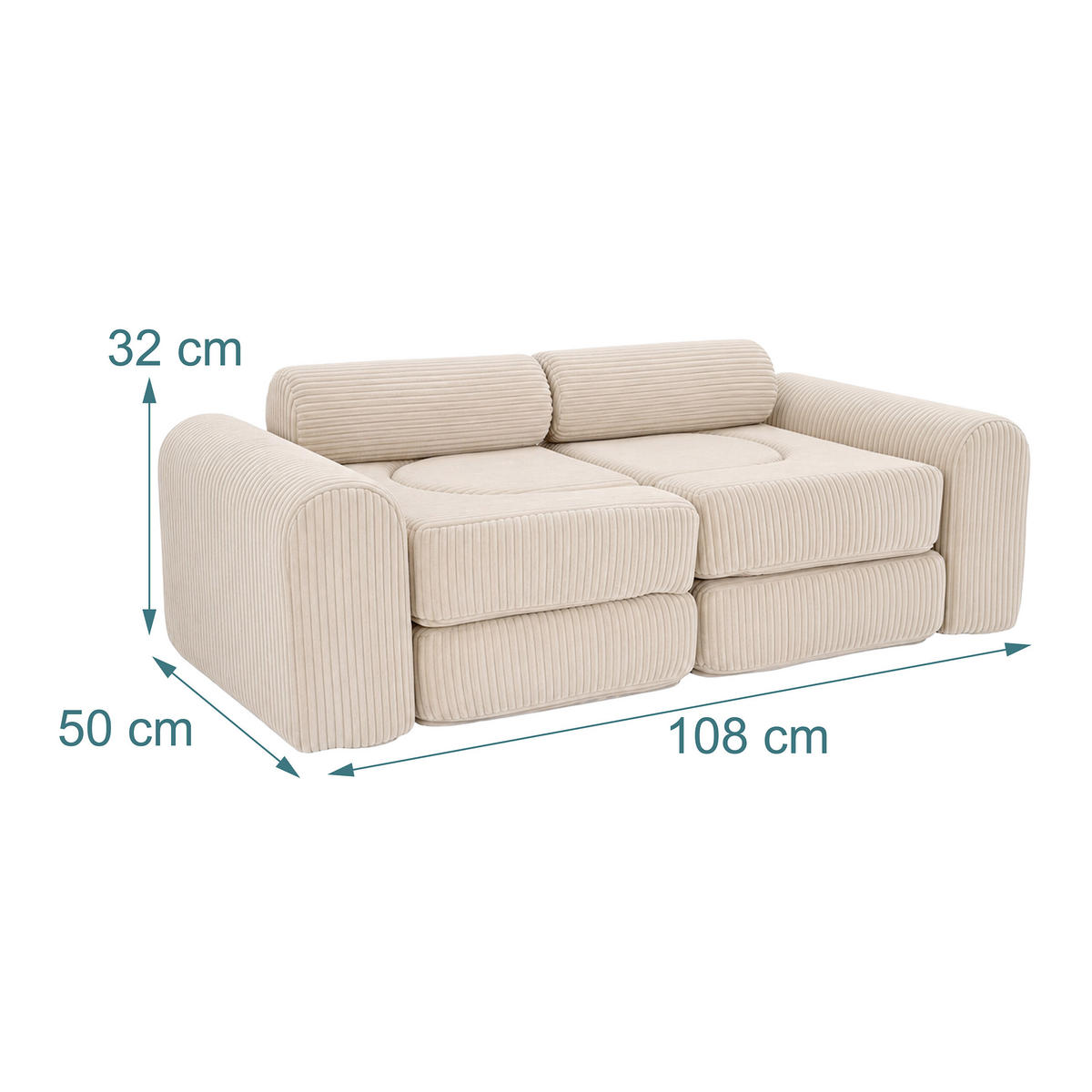 KINDERSOFA Beige modular 10-tlg. - Beige, Kunststoff/Textil (108/32/50cm) - Relaxdays