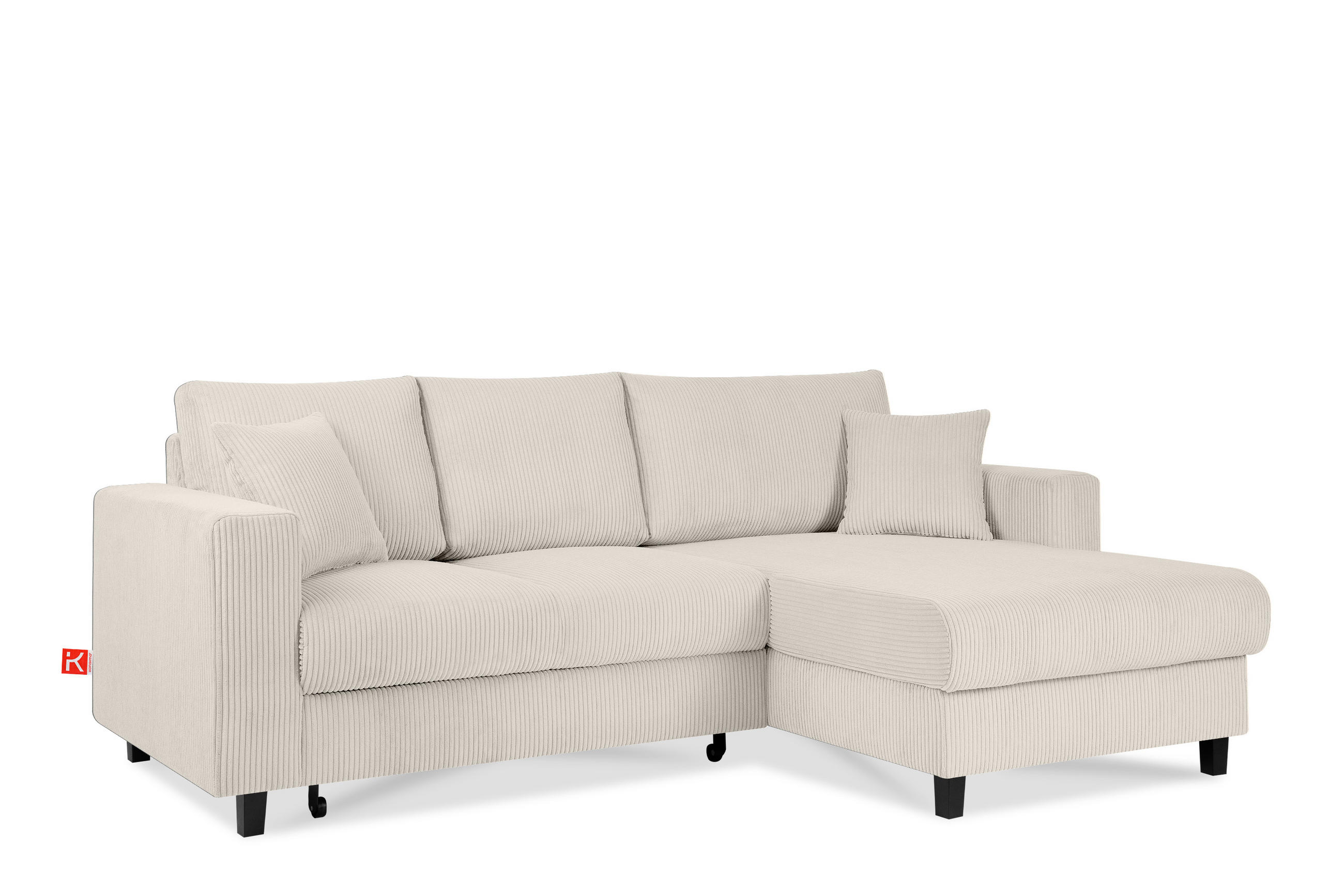 ECKSCHLAFSOFA EGRET Rechts mit Bettkasten, Cord-Stoff, cremefarben - Creme, Textil (234/90cm) - KONSIMO®