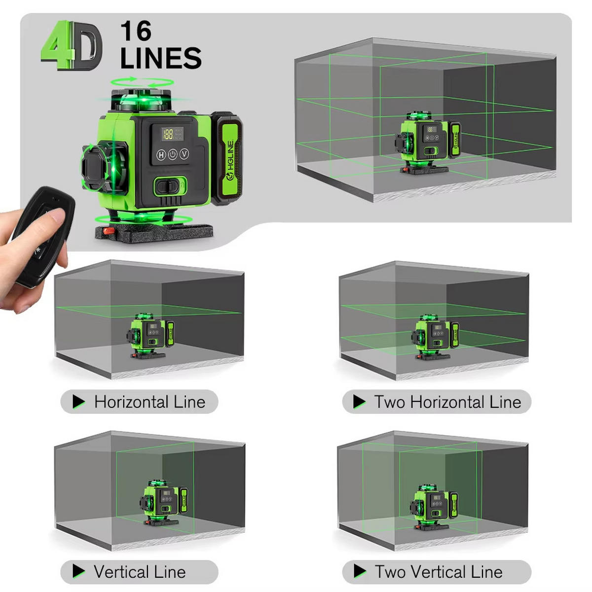 KREUZLINIENLASER Grün 16-Linien mit APP & Stativ - Grün, Metall (8.5/12/13cm) - Kaket