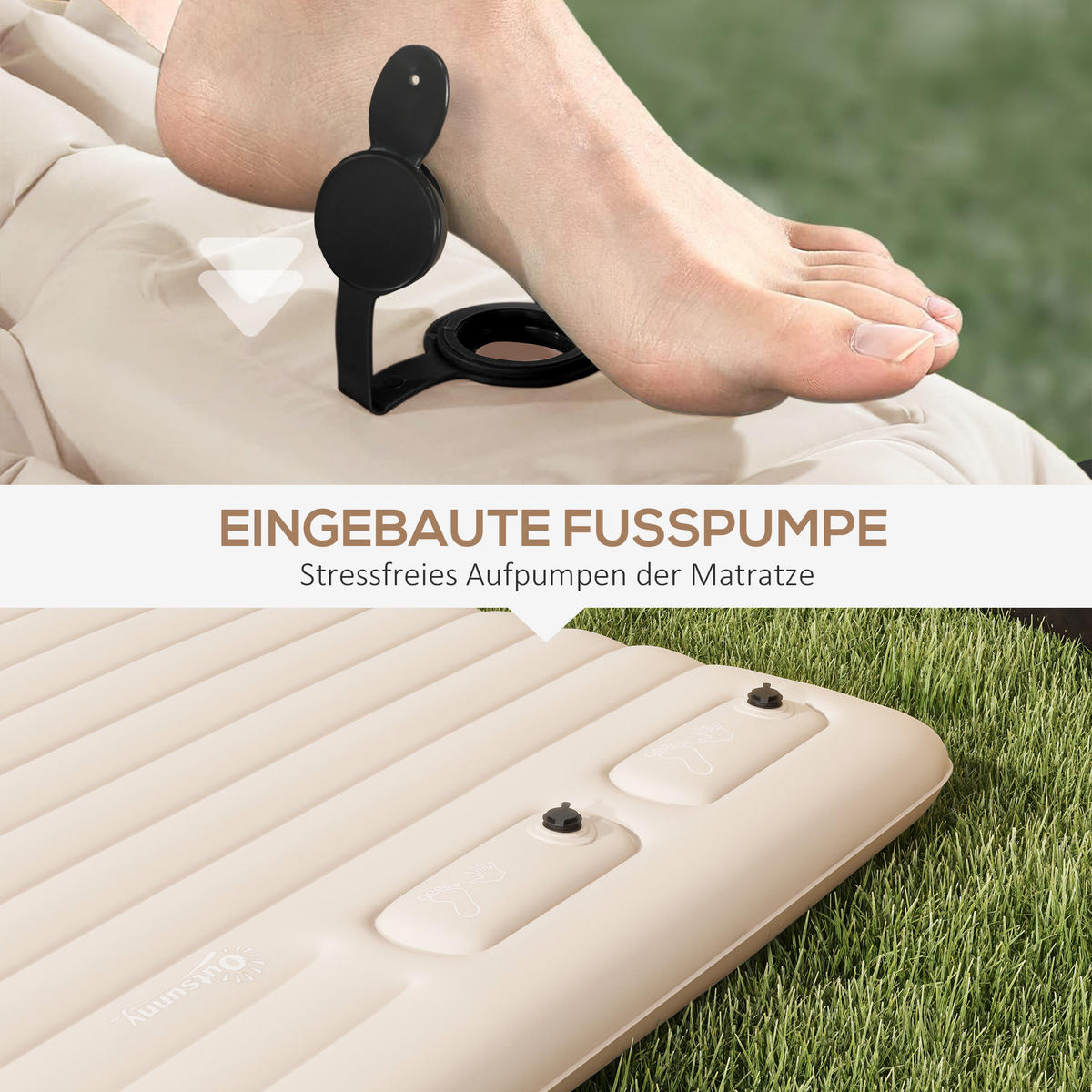 LUFTBETT, Polyester, Weiß, 195 x 140 x 10 cm - Weiß, Metall - Outsunny