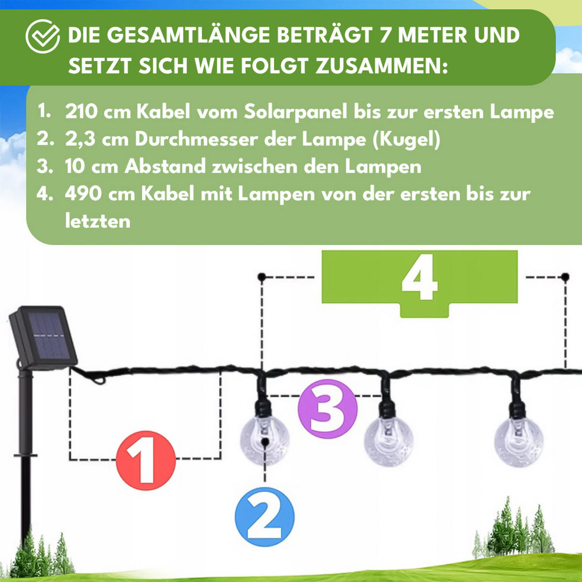 SOLAR-LICHTERKETTE Outdoor LED Gartenbeleuchtung 7m - Schwarz, Kunststoff (700/10/10cm) - KRUMAD