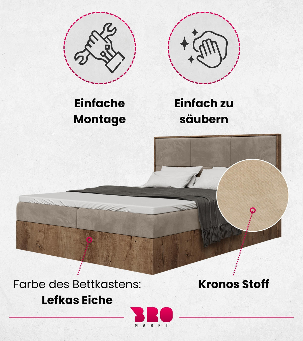 BOXBETT Loft mit Topper 140/200 Braun - Graubraun, Holzwerkstoff/Textil (140/200cm) - Bromarkt