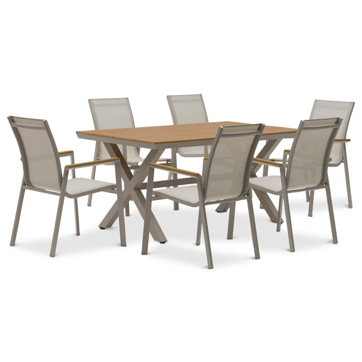 GARTENMÖBEL SET WINDY 7er Set beige, champagne - Beige, Metall - IDIMEX