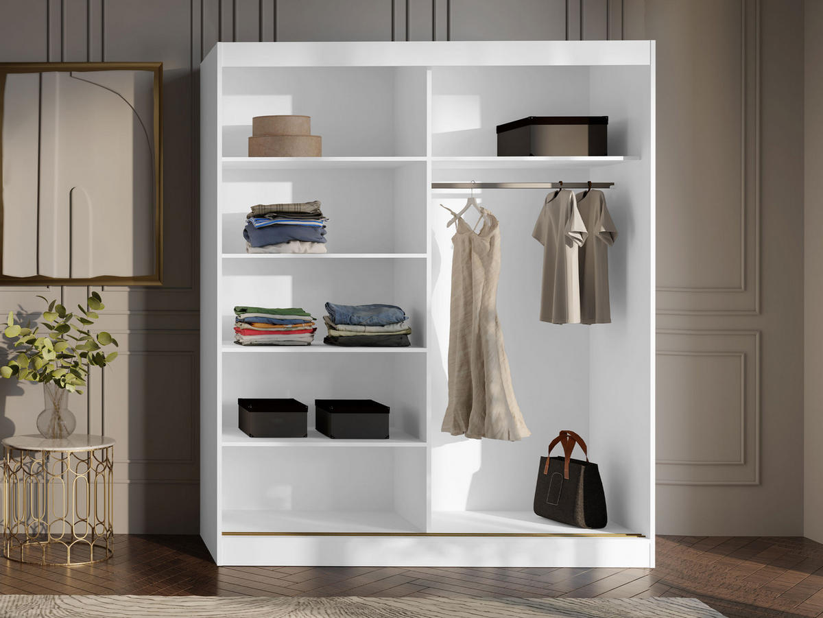 SCHIEBETÜRENSCHRANK Modin 180 - Schwarz/Weiß, Holzwerkstoff/Kunststoff (180/216/65cm) - MIRJAN24