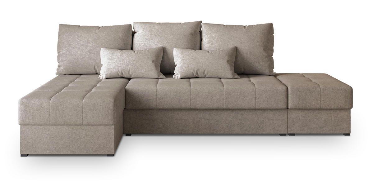 ROHOVÁ SEDAČKA NORVI hnědá - šedá/hnědá, dřevo/textil (251/143cm) - MASSENO