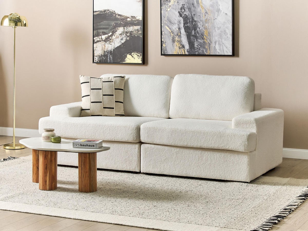 3-SITZER-SOFA Bouclé cremeweiß Alla - Weiß, Textil (208/86/112cm) - Beliani