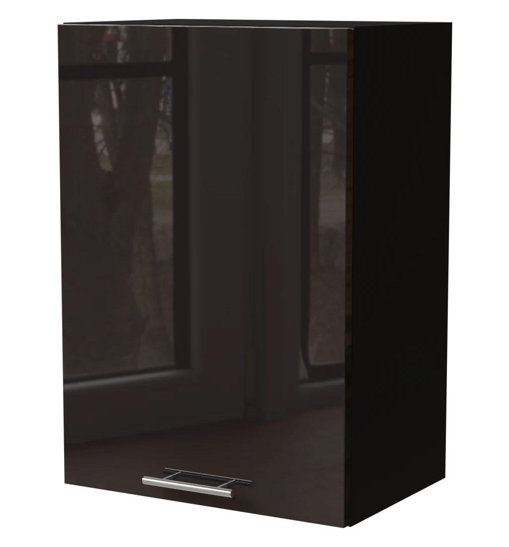 KÜCHENHÄNGESCHRANK Essen W2/50 Schwarz Hochglanz / Schwarz Matt 50 / 32,5 / 72cm - Schwarz Hochglanz/Schwarz, Holz/Holzwerkstoff (50/72/32.5cm) - Feldmann-Wohnen