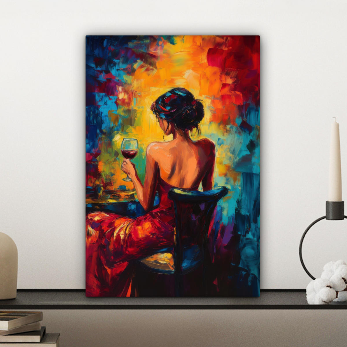 LEINWANDBILD Wein - Frau - Stimmungsvoll - Farbenfroh 20x30 cm - Bordeaux, Textil (20/30cm) - MuchoWow