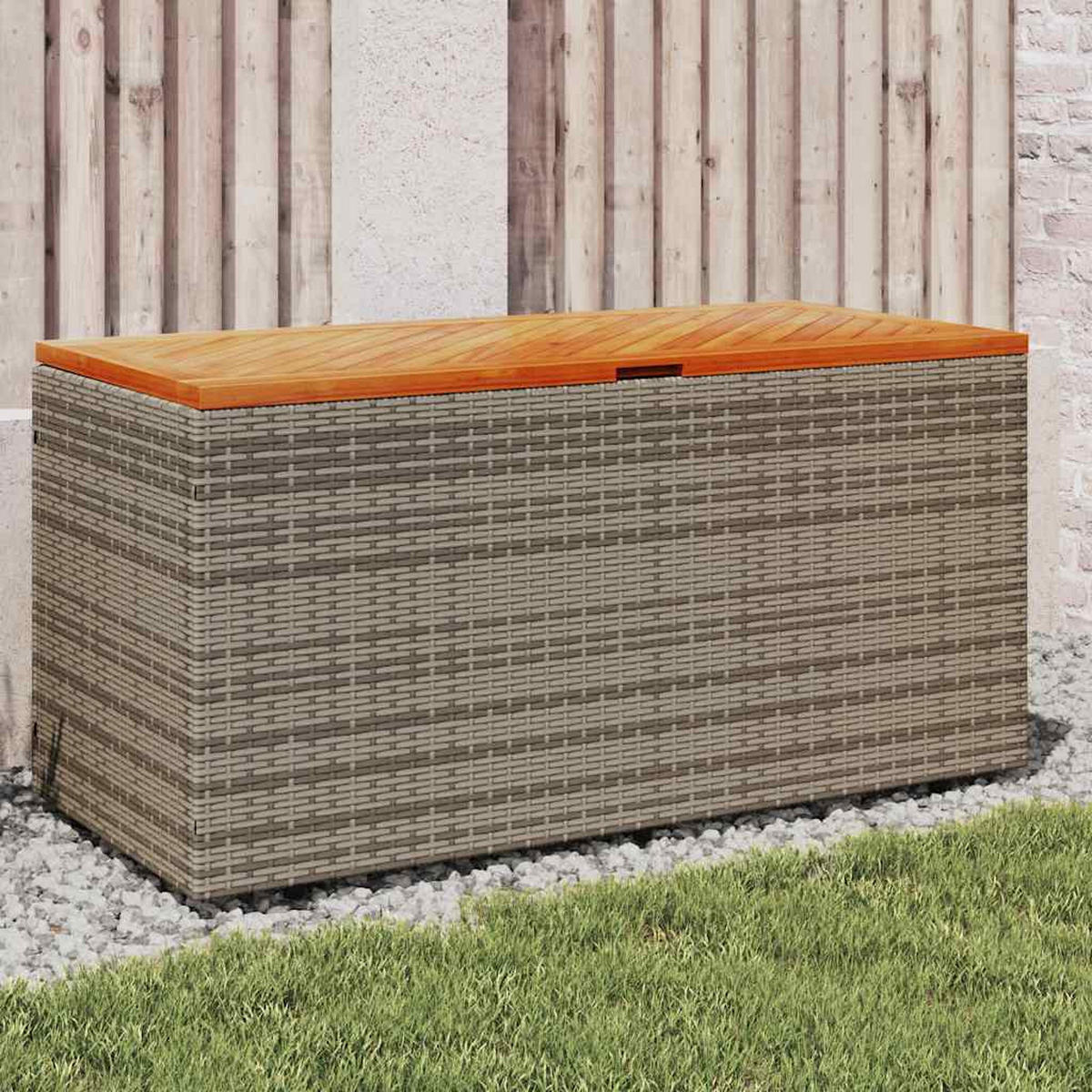 GARTENTRUHE Grau 110x50x54 cm Poly Rattan Akazienholz - Grau, Kunststoff (110/54/50cm) - furnicato