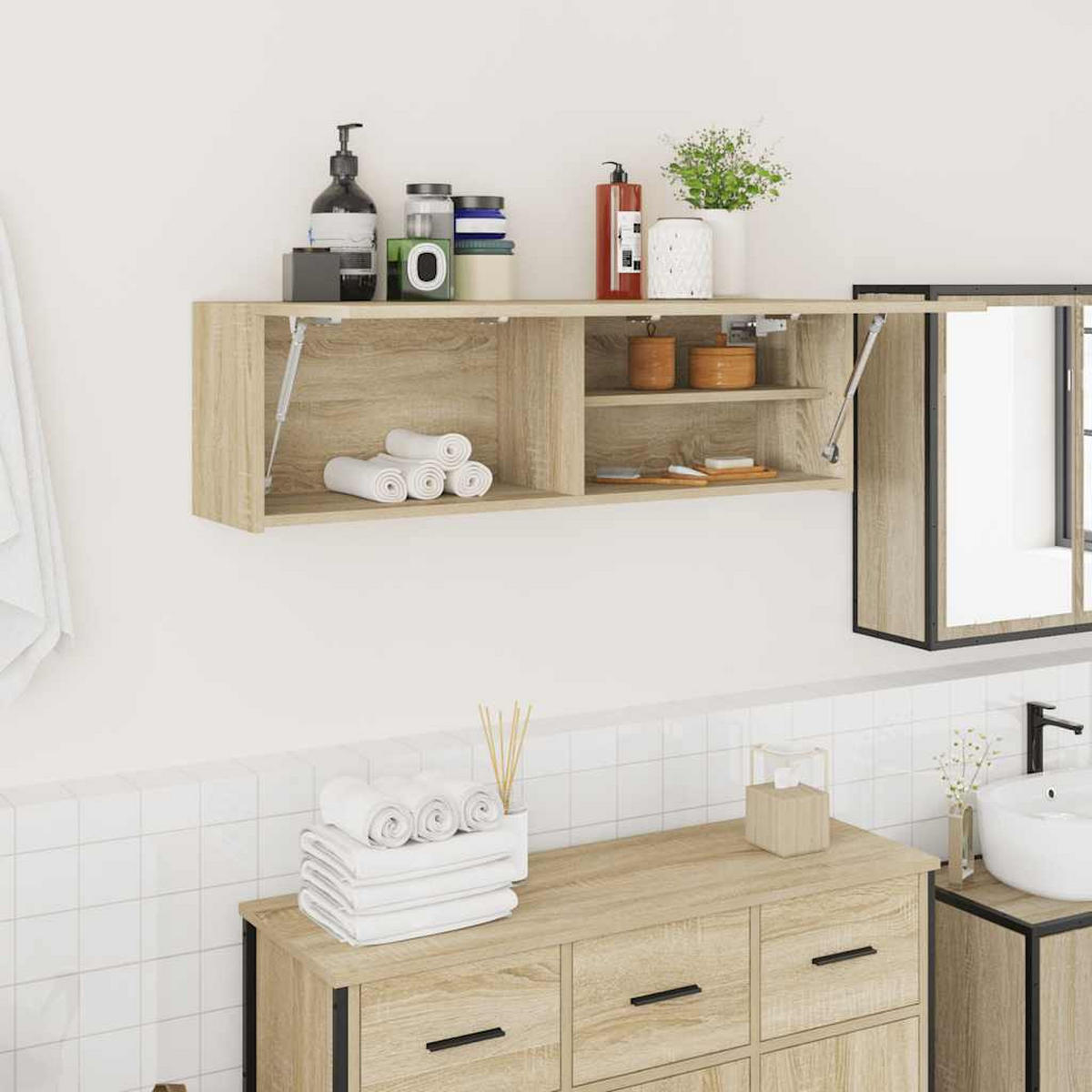 BAD-WANDSCHRANK Sonoma-Eiche 100/25/30 Cm Holzwerkstoff - Hellbraun, Holzwerkstoff (25/30/100cm) - vidaXL