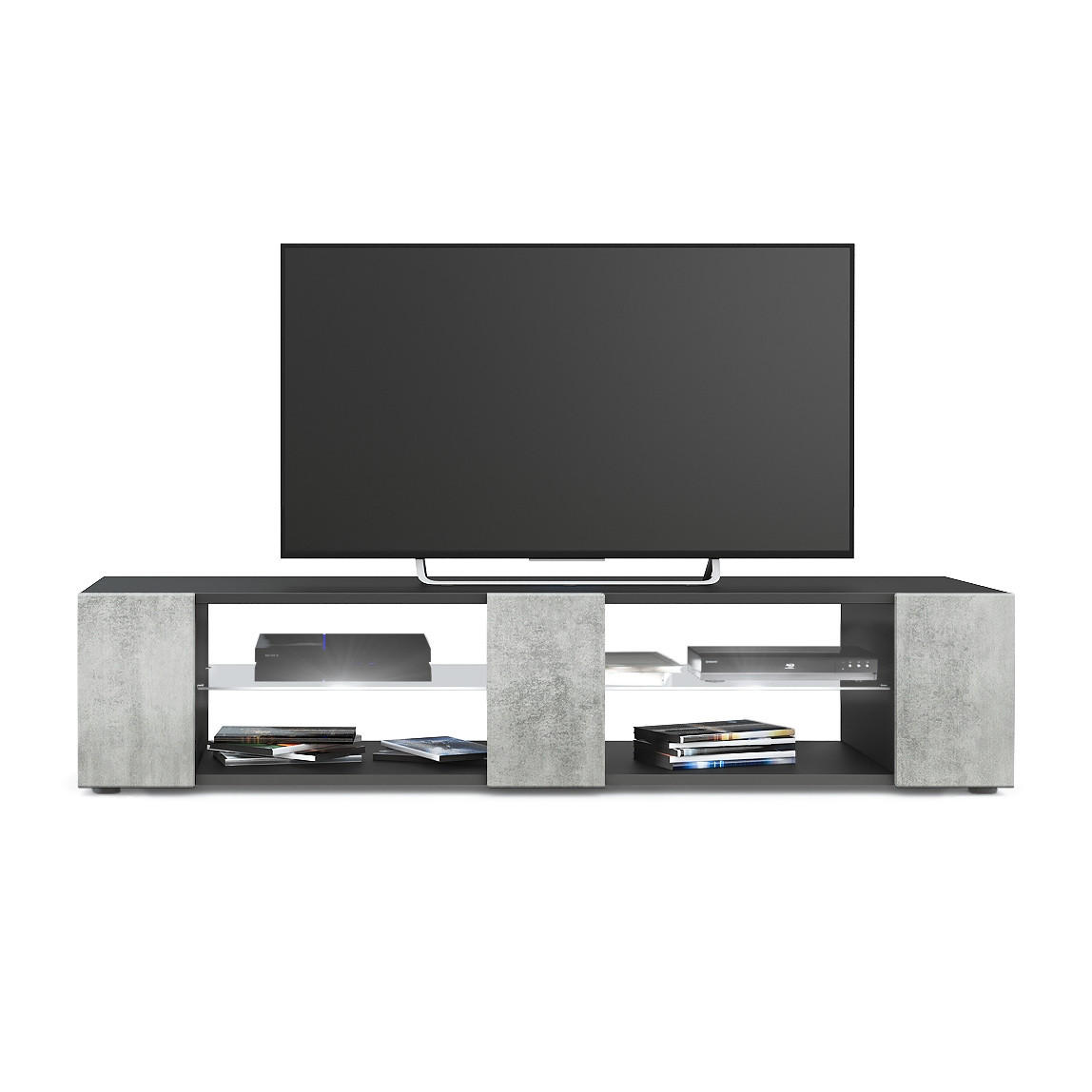 LOWBOARD Movie Fronten in Beton Oxid Optik - Hellgrau, Holzwerkstoff (134/29/39cm) - Vladon