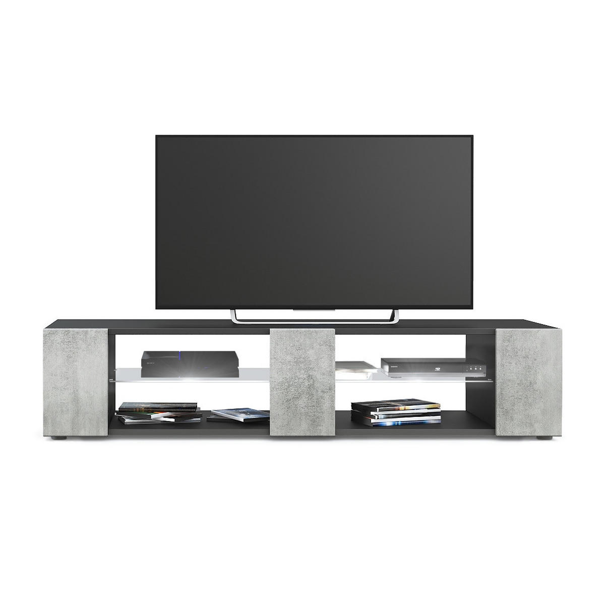 LOWBOARD Movie Fronten in Beton Oxid Optik - Hellgrau, Holzwerkstoff (134/29/39cm) - Vladon