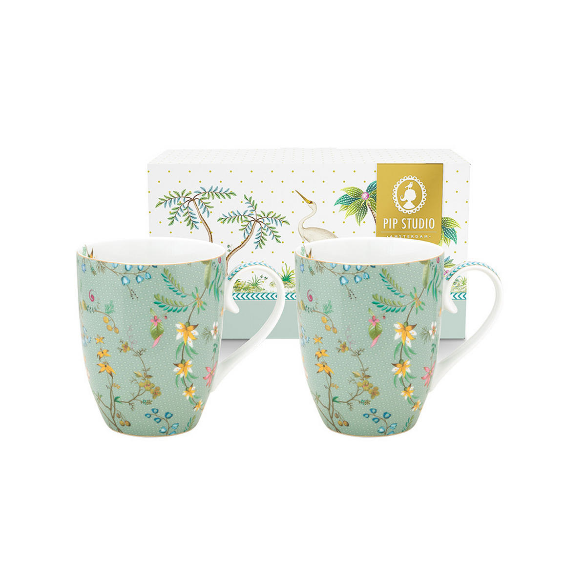 BECHER 2er-Set Large jolie blumen blau 350 ml - Hellblau, Keramik (0.35L) - Pip Studio