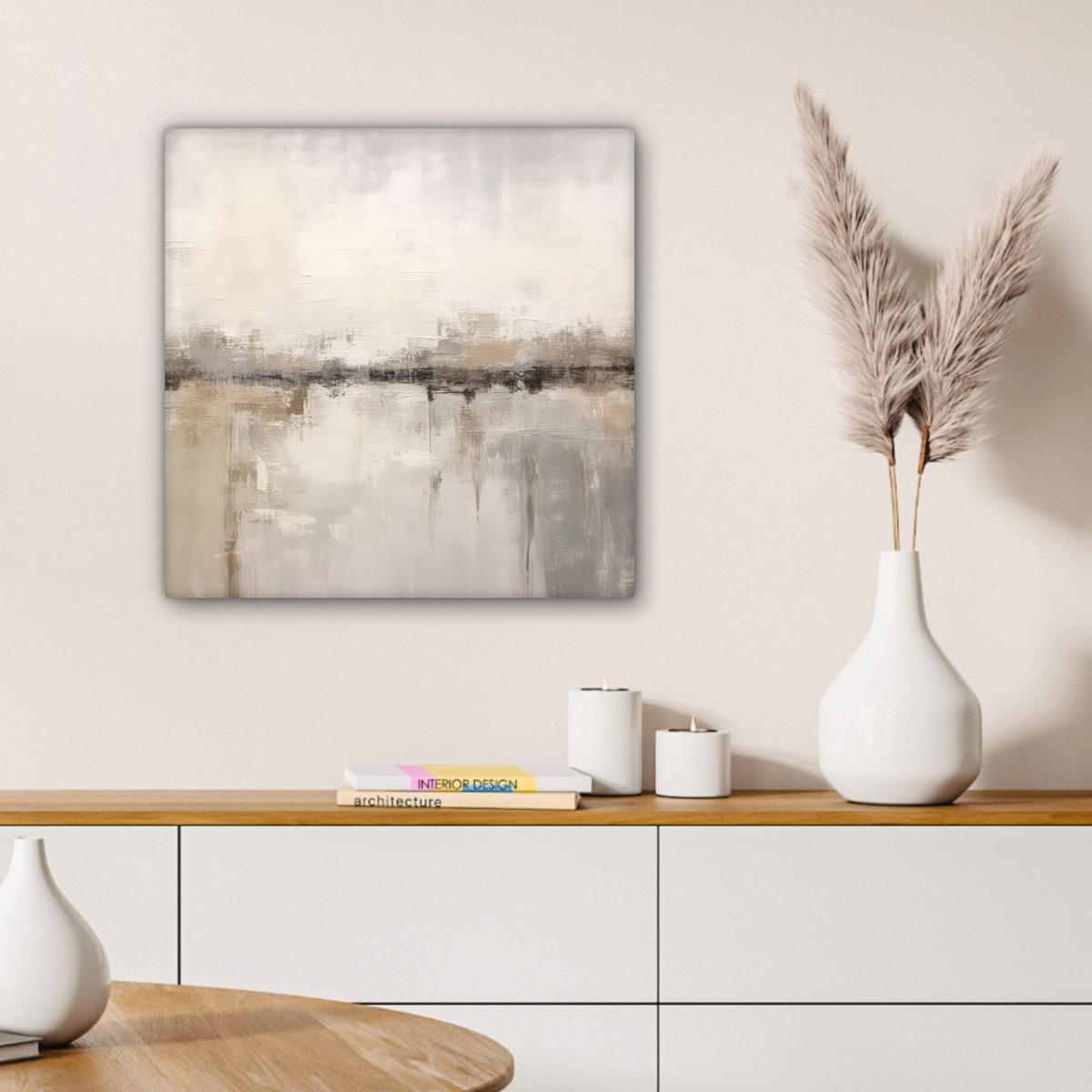 LEINWANDBILD Moderne Kunst - Abstrakt - Beige Wandbild Wohnzimmer 50x50 cm - Beige, Textil (50/50cm) - MuchoWow