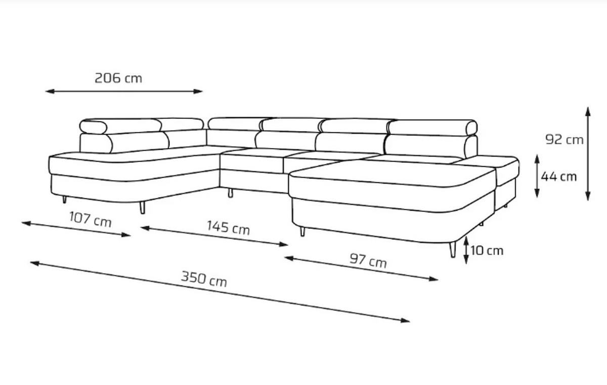 ECKSOFA U-Form PRIAM U Links mit Schlaffunktion 126x270 Velours Cream - Creme/Schwarz, Holz/Textil (350/91/203cm) - Muffo