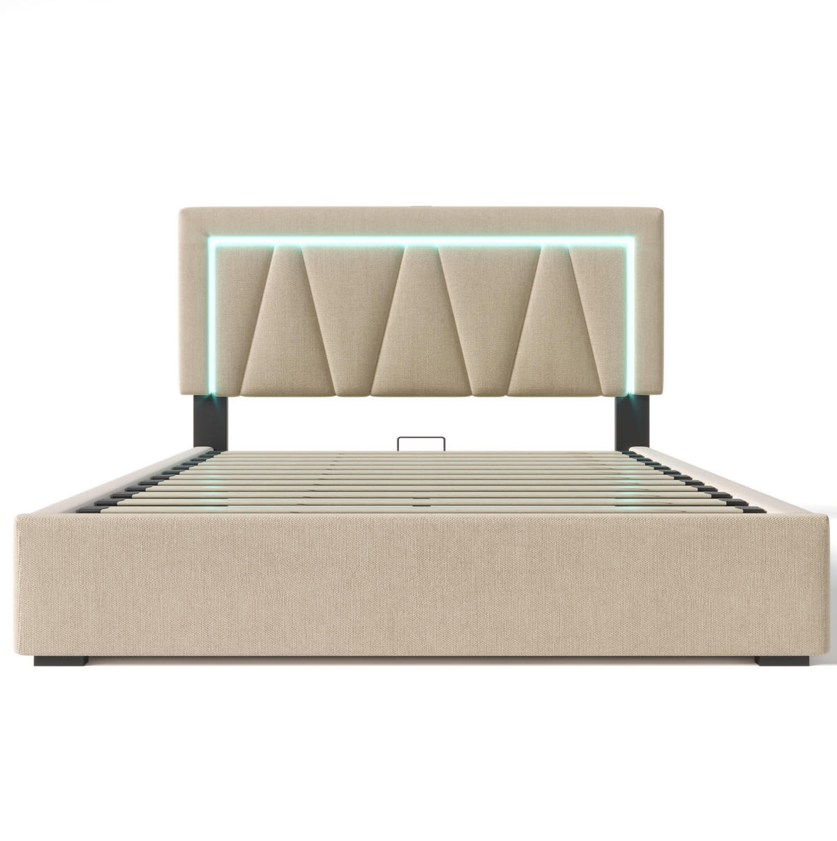 POLSTERBETT mit LED-Beleuchtung 140/200 cm mit Bettkasten, USB und verstellbarem Kopfteil - Beige, Textil (140/200cm) - BEAOK