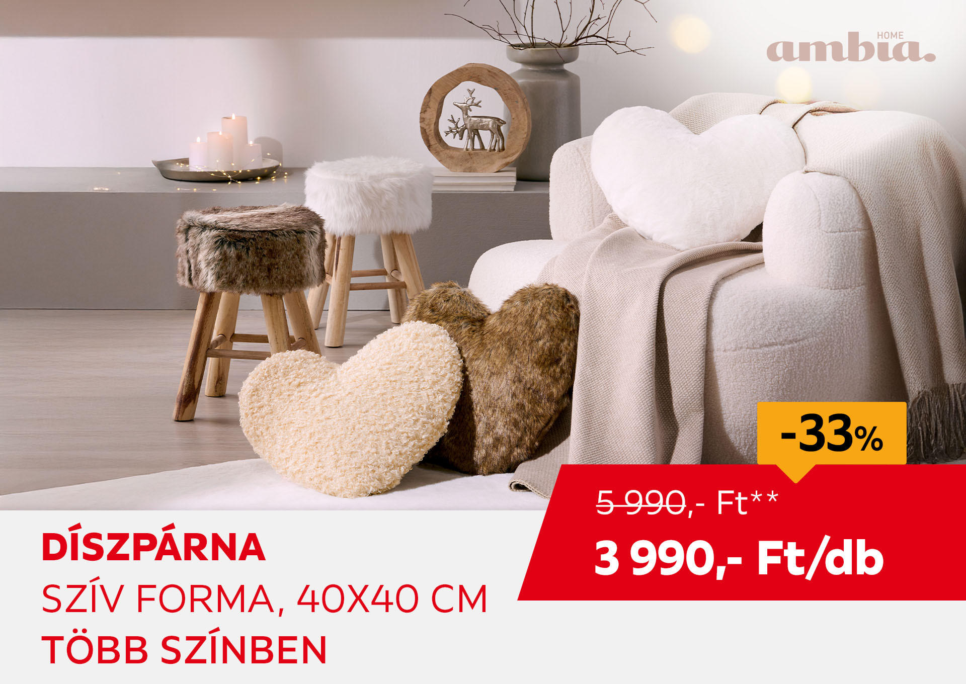 Díszpárna, szív forma, 40  x 40 cm Kiemelt termék 5990 Ft.- helyett 3990 Ft.-