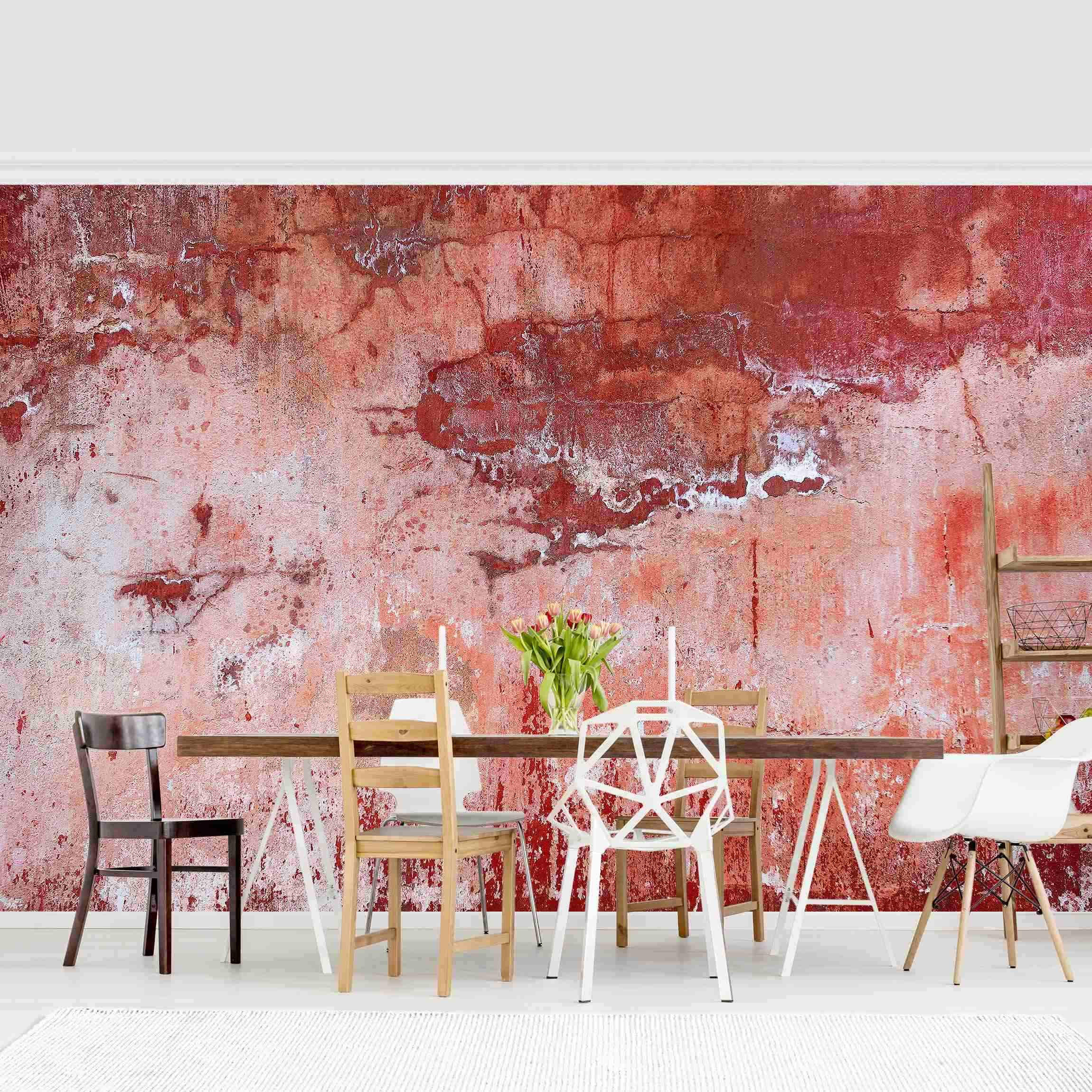 FOTOTAPETE Grunge Betonwand Rot 384/255 cm - Rot, Papier (384/255cm) - Bilderwelten