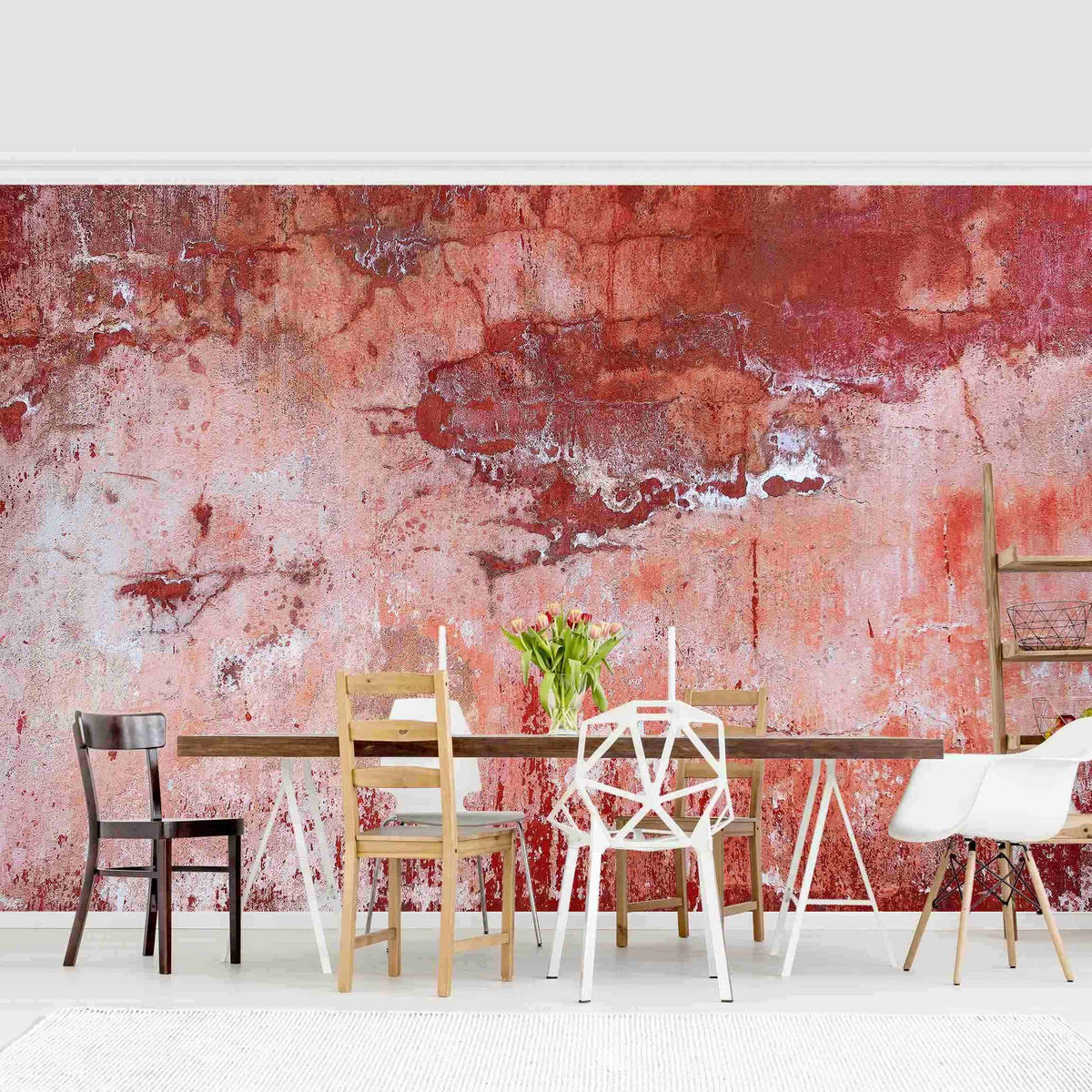 FOTOTAPETE Grunge Betonwand Rot 288/190 cm - Rot, Papier (288/190cm) - Bilderwelten