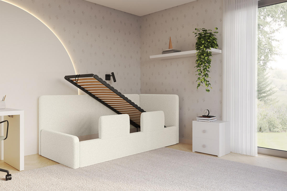 EINZELLBETT Jugendbett mit Bettkasten, Links - NORY 80x200 Beige - Champagner, Holzwerkstoff/Textil (80/200cm) - ALTDECOR
