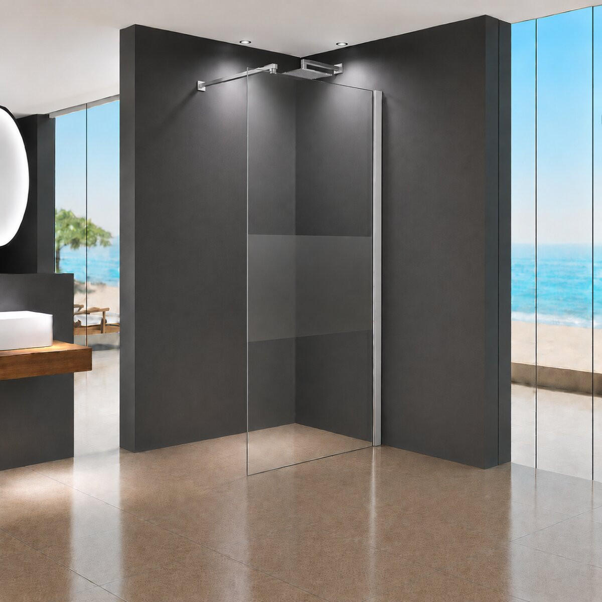 WALK-IN-DUSCHWAND 100 × 200 cm – Teilsatiniertes ESG-Sicherheitsglas – Silber - Silberfarben, Glas (10/100/200cm) -  Glaswerk Westfalen