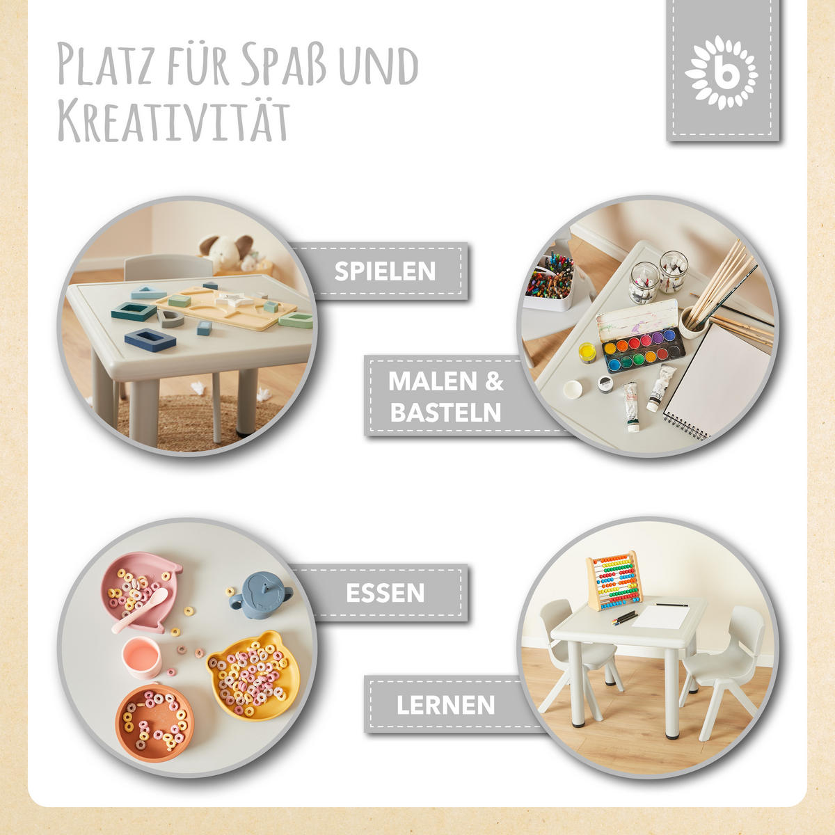 KINDERTISCH mit 2 Stühlen für innen - Grau, Kunststoff (62/52/62cm) - Bieco Spielwaren