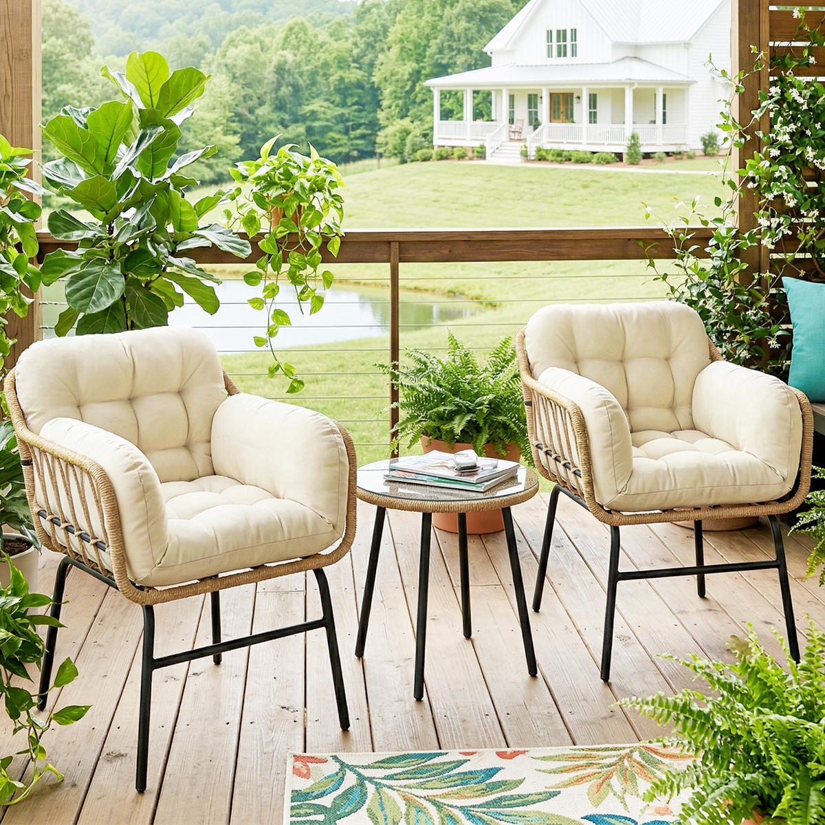GARTENSITZGRUPPE 3tlg. DE-13717 mit Glastisch und Polsterkissen Kaki - Mokka, Metall - ComfortXL