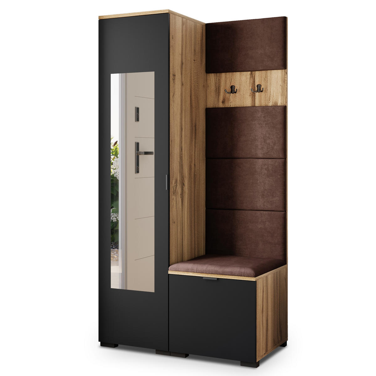 GARDEROBENSCHRANK VIRA 95/181/51 cm Modern Garderobe-Set Eiche Wotan - Eiche Wotan/Schwarz, Holzwerkstoff (95/181/51cm) - MASSENO
