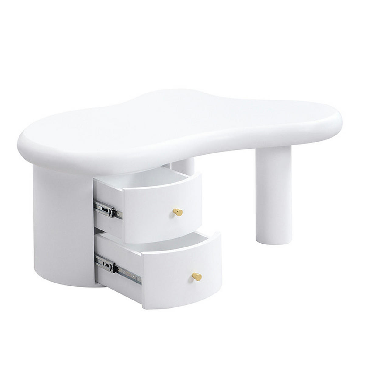 KONFERENČNÍ stolek 97/64/42 cm bílý z MDF se 2 zásuvkami a zaoblenými hranami - bílá, kompozitní dřevo (97/64/42cm) - OKWISH
