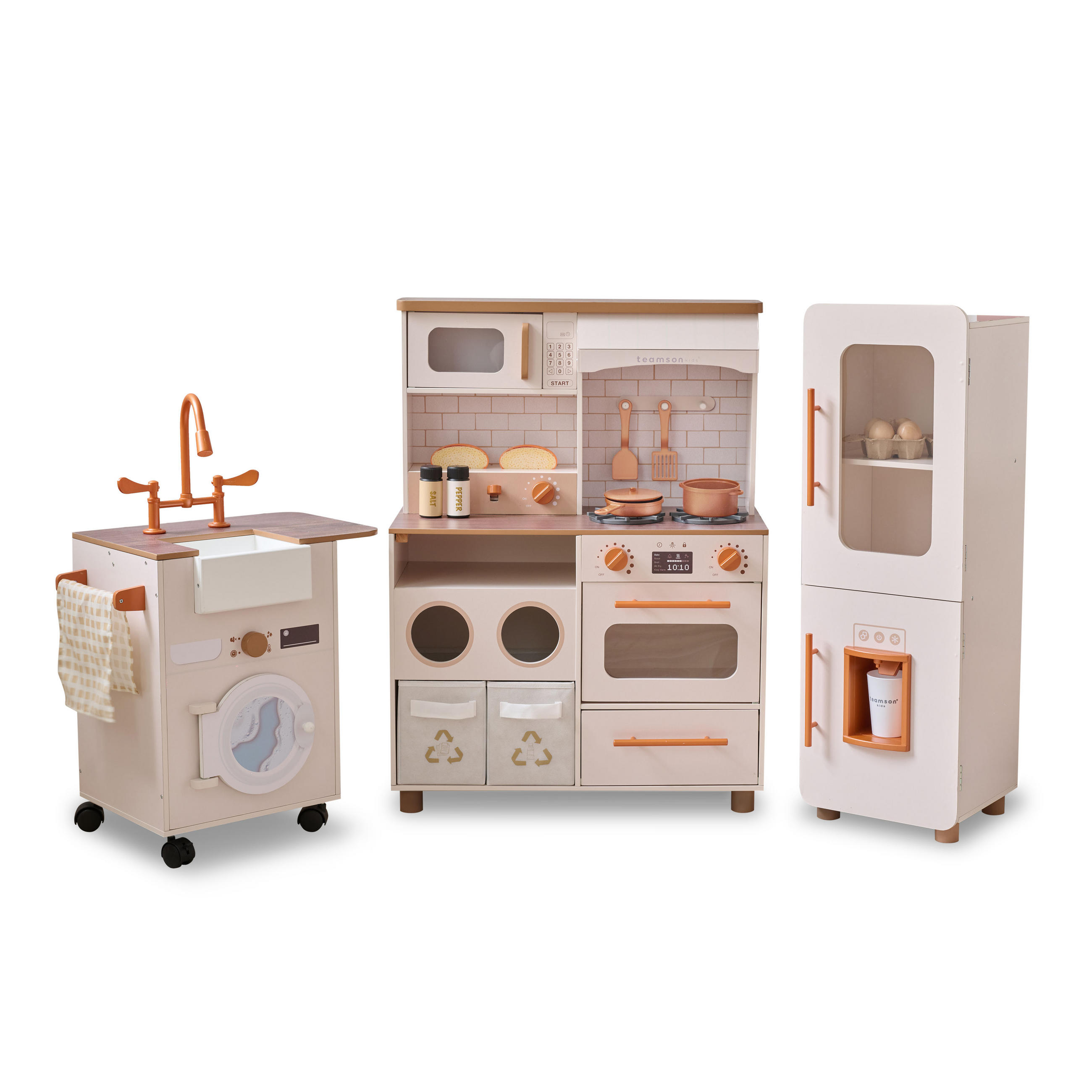 HOLZ-SPIELKÜCHE XL Modular mit 21 Zubehörteilen, Beige, 89cm - Beige, Holz (28/141/89cm) - Teamson Kids