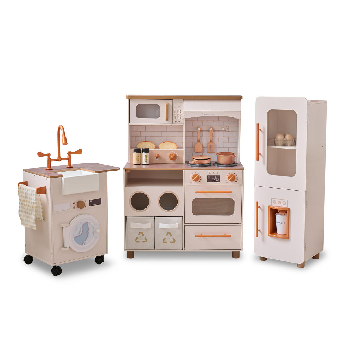 HOLZ-SPIELKÜCHE XL Modular mit 21 Zubehörteilen, Beige, 89cm - Beige, Holz (28/141/89cm) - Teamson Kids