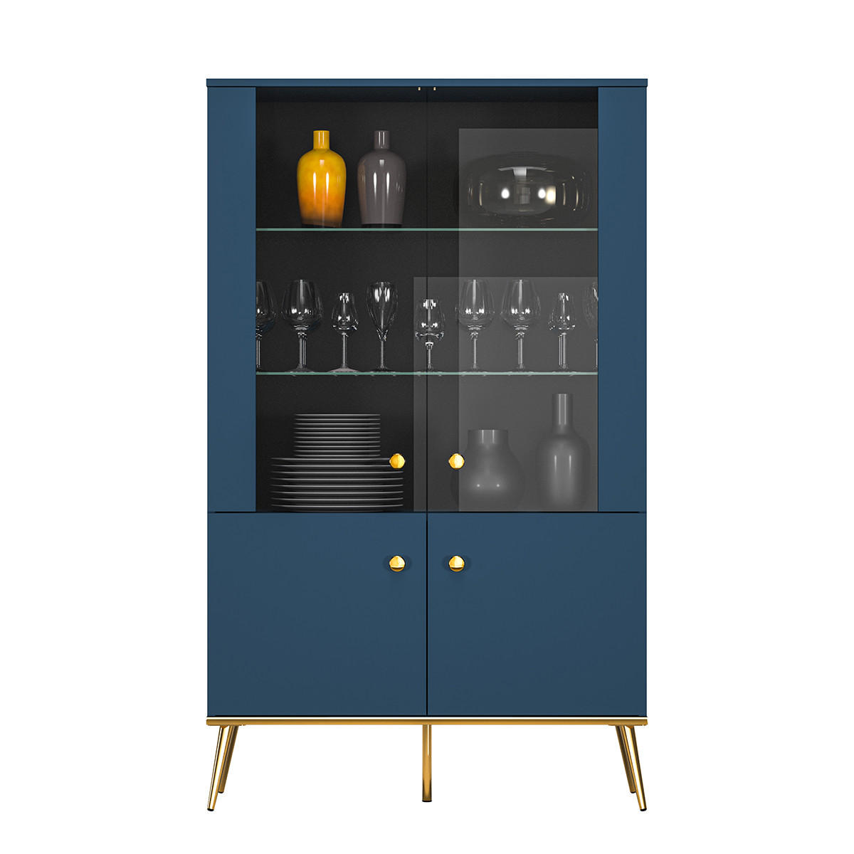 VITRÍNA Thalia Modrá - modrá, kompozitní dřevo (92/152/40cm) - Petits-meubles