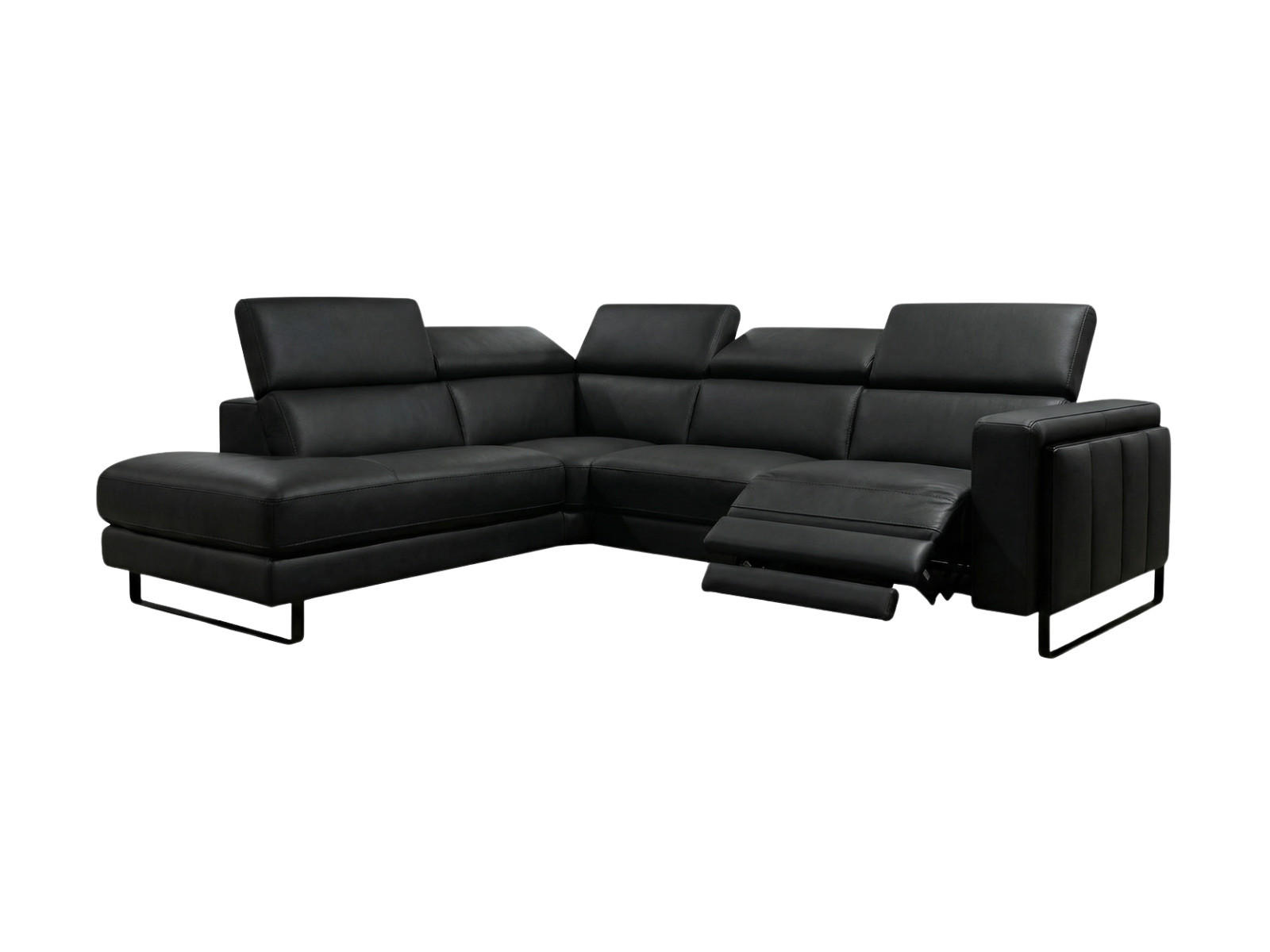ECKSOFA Marchesi Echtleder mit 1 x Relaxfunktion Schwarz - Schwarz, Leder/Metall (220/80/257cm)
