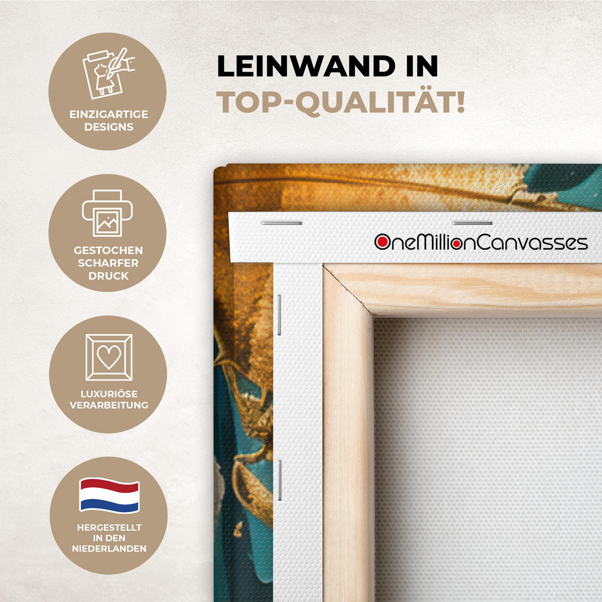LEINWANDBILD - Frau - Porträt - Gold - Luxus - Blau - 80x120 - Wanddeko - Türkis, Textil (80/120cm) - MuchoWow