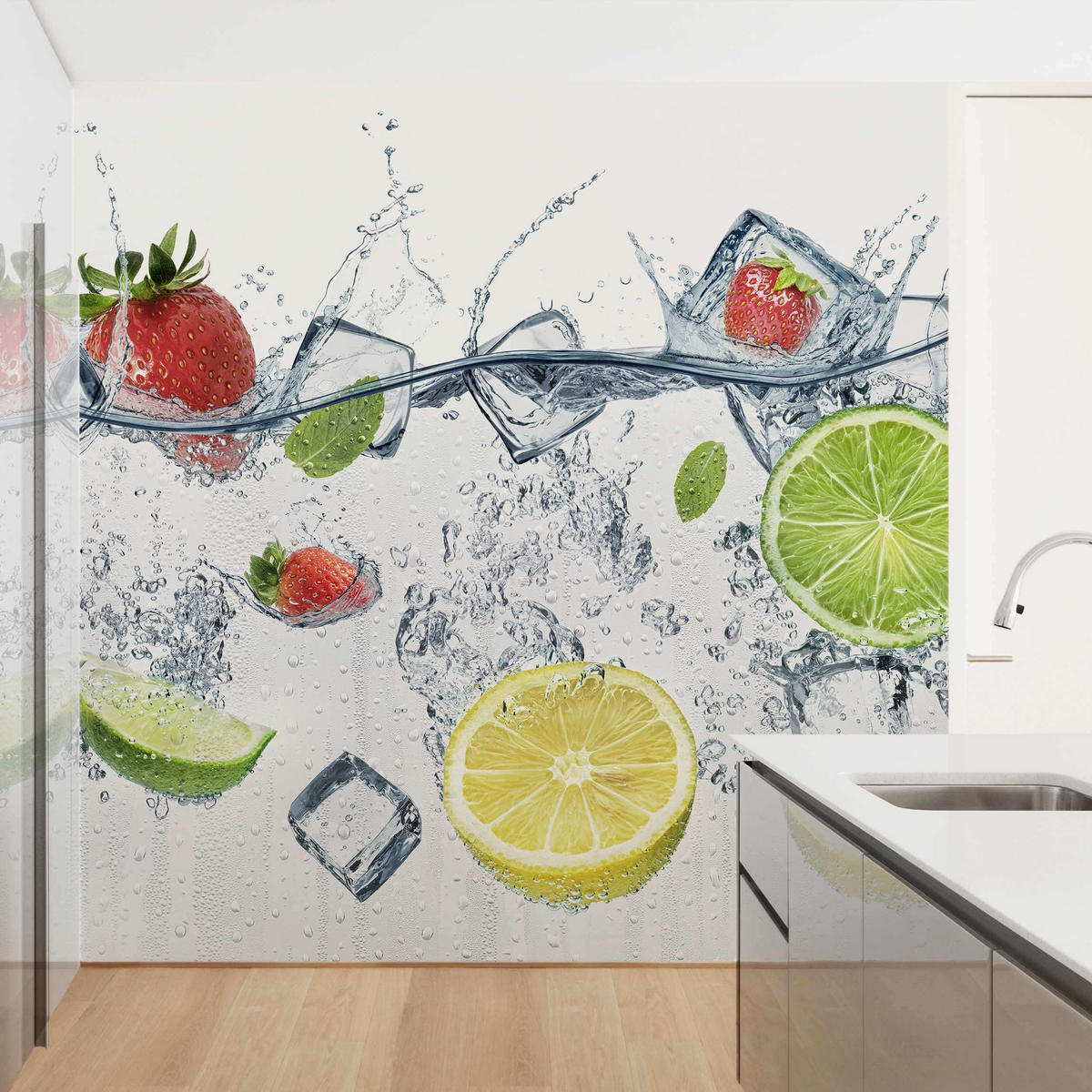 FOTOTAPETE Frucht Cocktail 192/192 cm - Weiß, Papier (192/192cm) - Bilderwelten