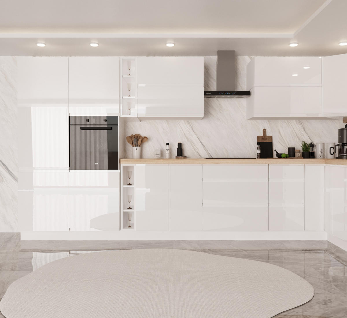 WINKELKÜCHE 420 cm x 240 cm - Aspen KA7-M420 - in Weiß/Hochglanz - Weiß Hochglanz, Holz (660/212/58cm)