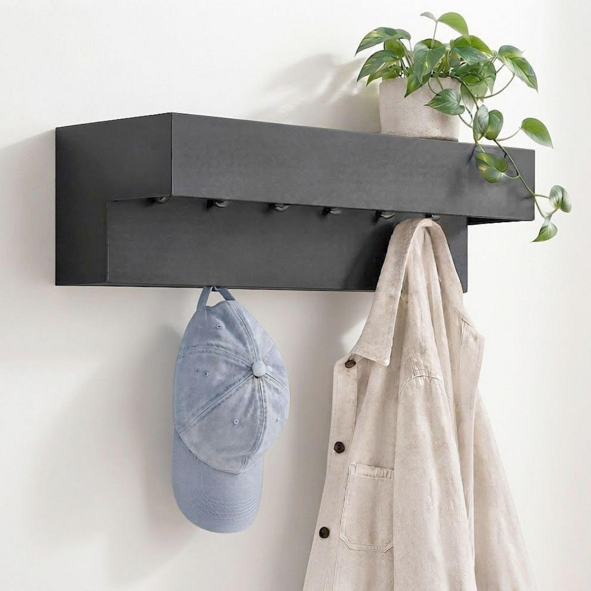 WANDGARDEROBE mit Ablage 60 cm Metall 96741 Garderobenleiste Hängegarderobe - Schwarz, Metall (60/18/24cm) - DanDiBo