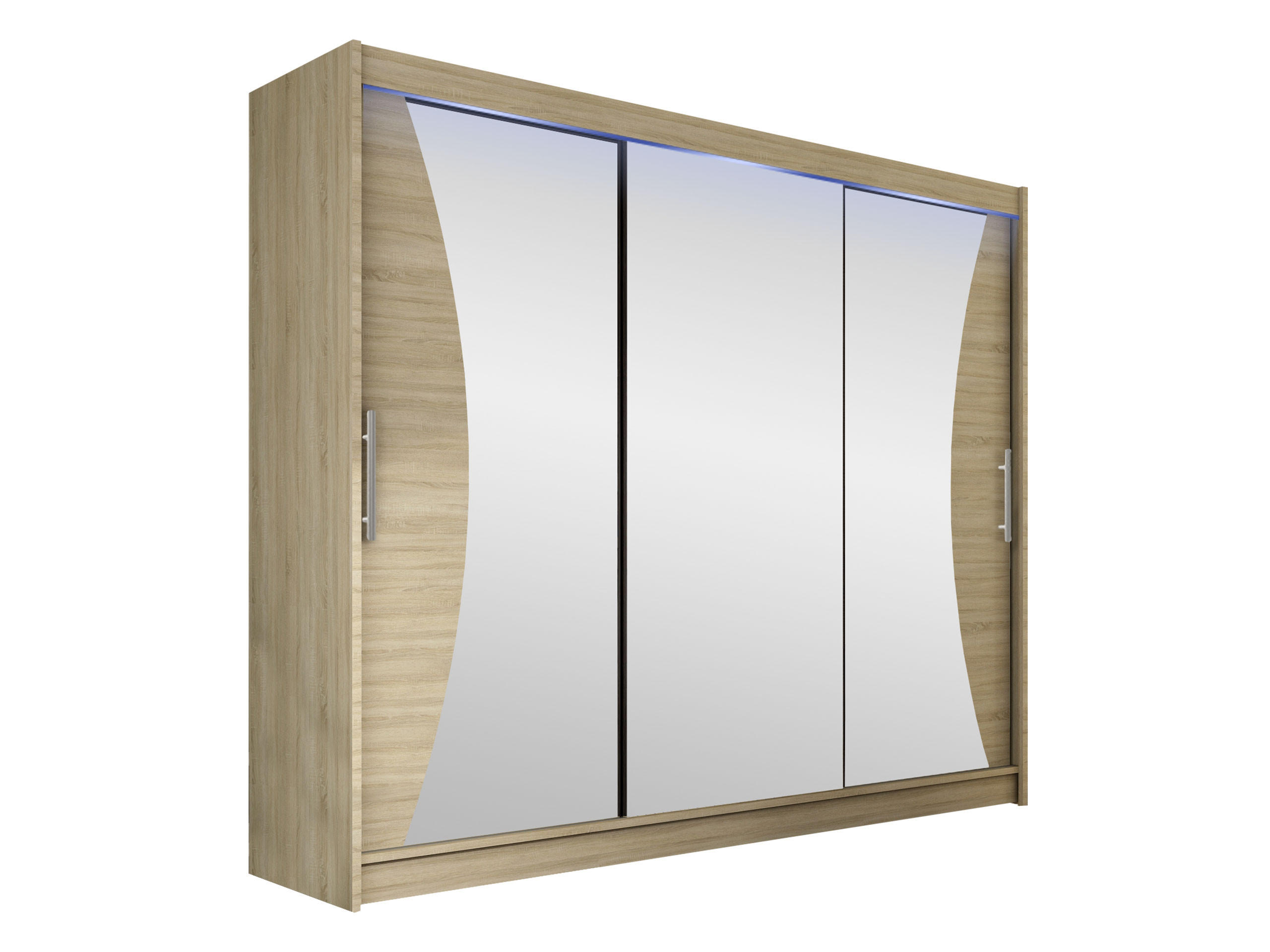 KLEIDERSCHRANK Aston IV, mit RGB LED Beleuchtung - Silberfarben/Sonoma Eiche, Holzwerkstoff/Kunststoff (250/215/58cm) - MIRJAN24