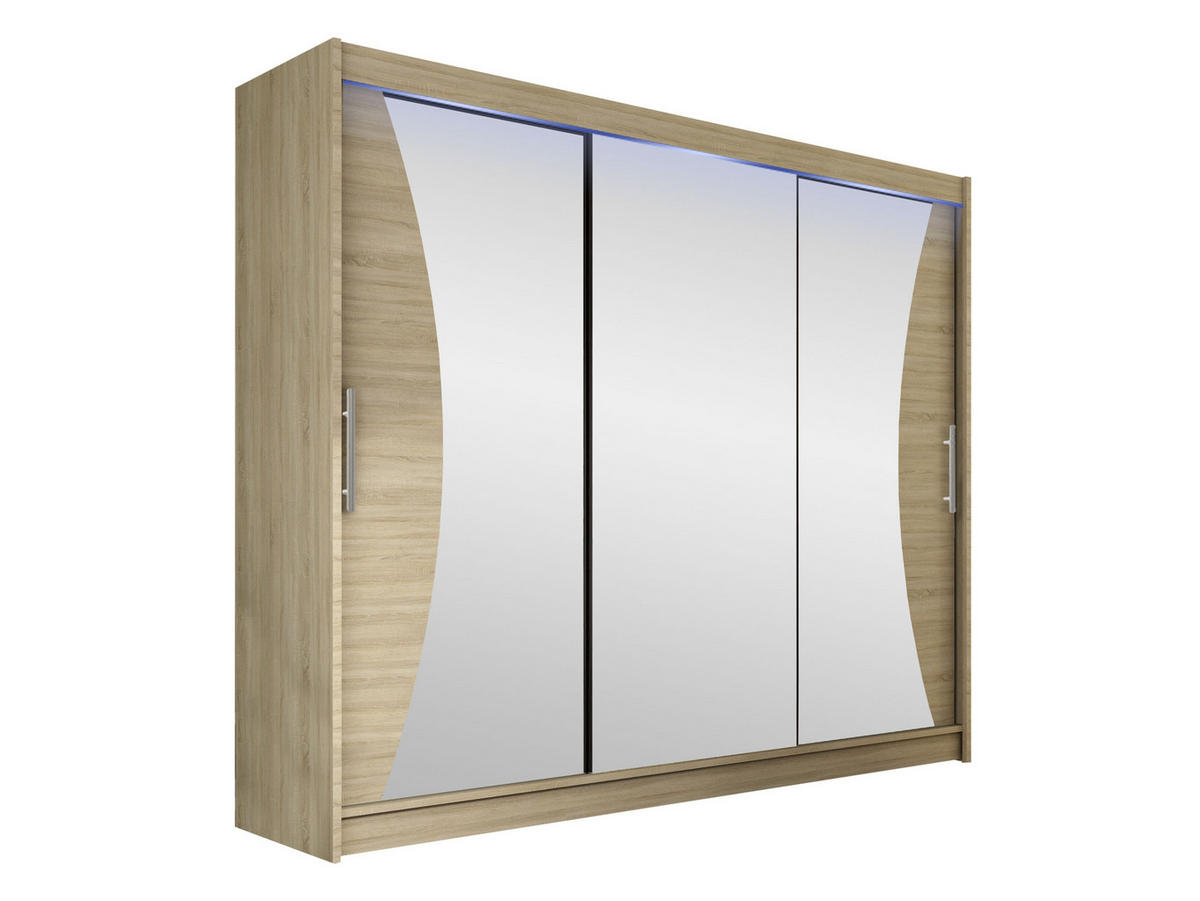 KLEIDERSCHRANK Aston IV, mit RGB LED Beleuchtung - Silberfarben/Sonoma Eiche, Holzwerkstoff/Kunststoff (250/215/58cm) - MIRJAN24