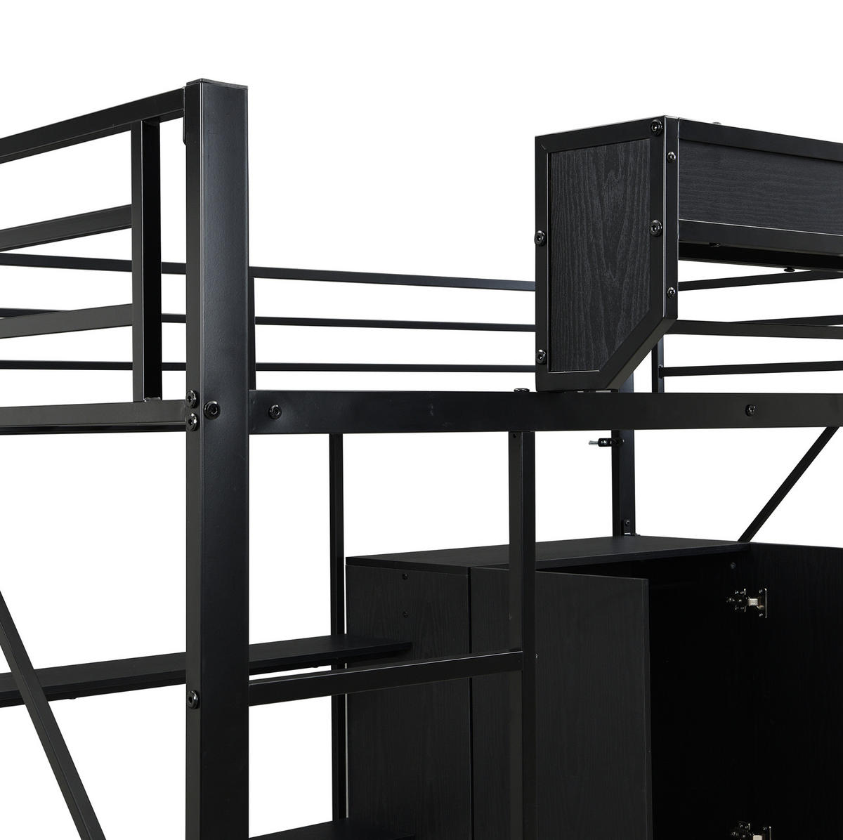 HOCHBETT aus MDF & Metall 140x200 cm in Schwarz mit Schreibtisch & Kleiderschrank - Schwarz, Holzwerkstoff (140/200cm) - Modfu