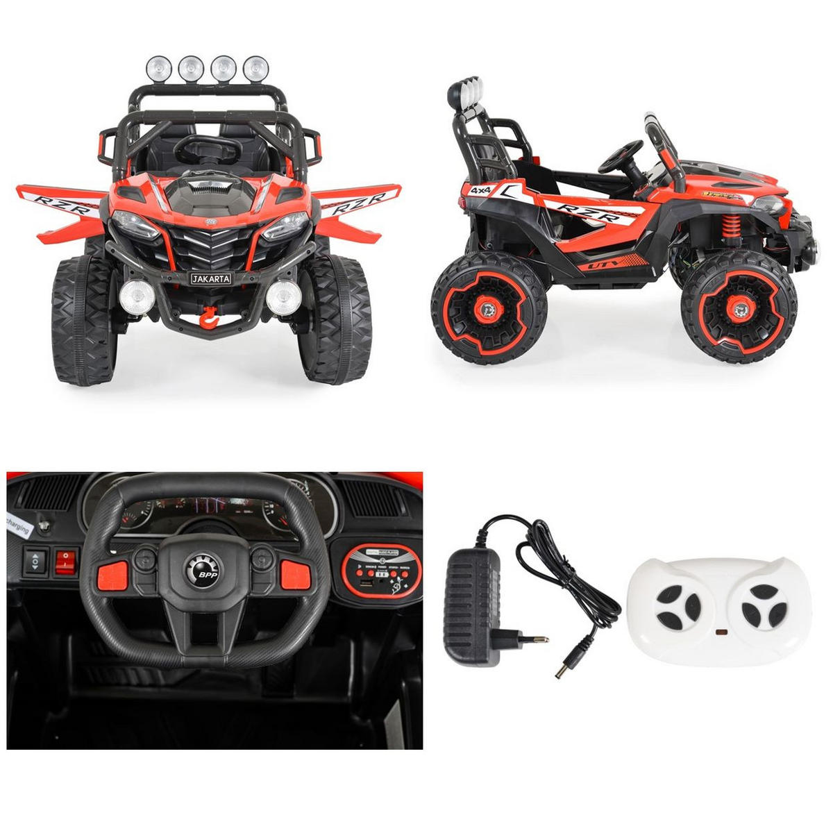 KINDER ELEKTROAUTO Jakarta BLK-819 rot 4 Motoren, Fernbedienung, MP3- und USB-Anschluss, Scheinwerfer - Rot, Kunststoff (122/81/60cm) - Moni